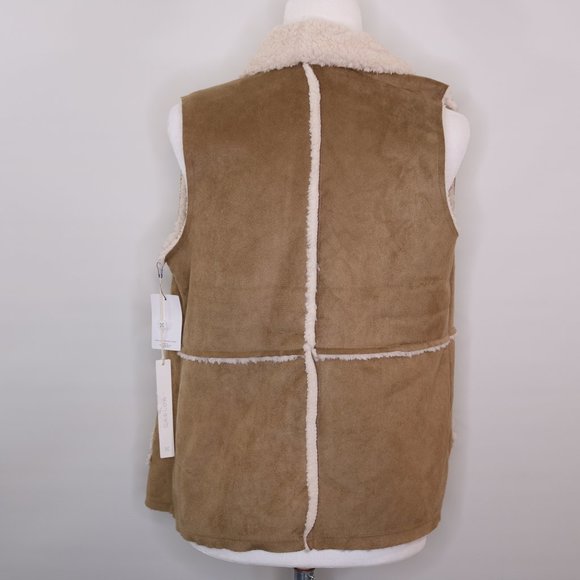 Caslon Reversible Faux Shearling Vest Tan Brown & Cream - Picture 3 of 14